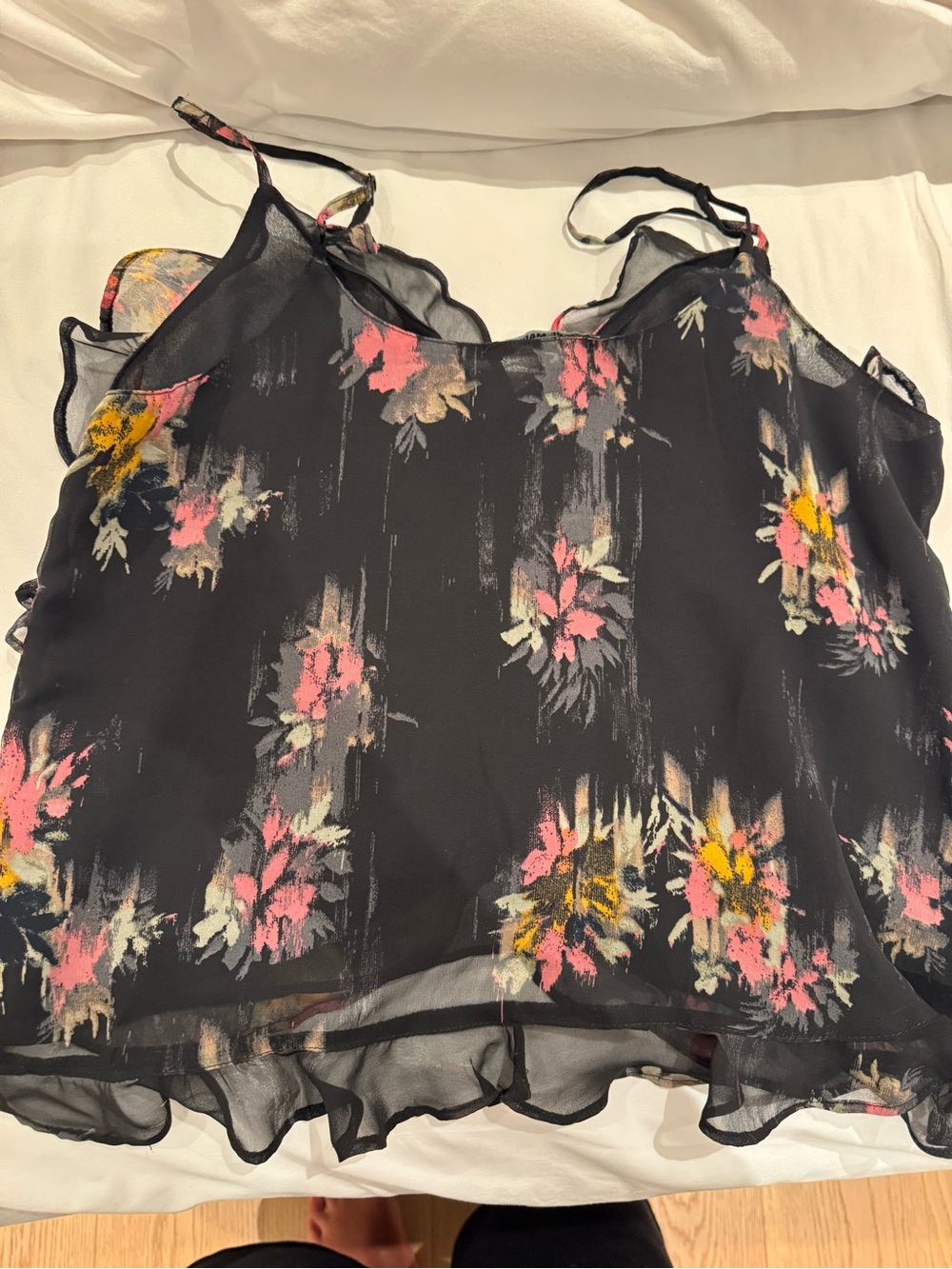 Steve Madden Black Floral Ruffle Cami - Pink & Yellow Accents